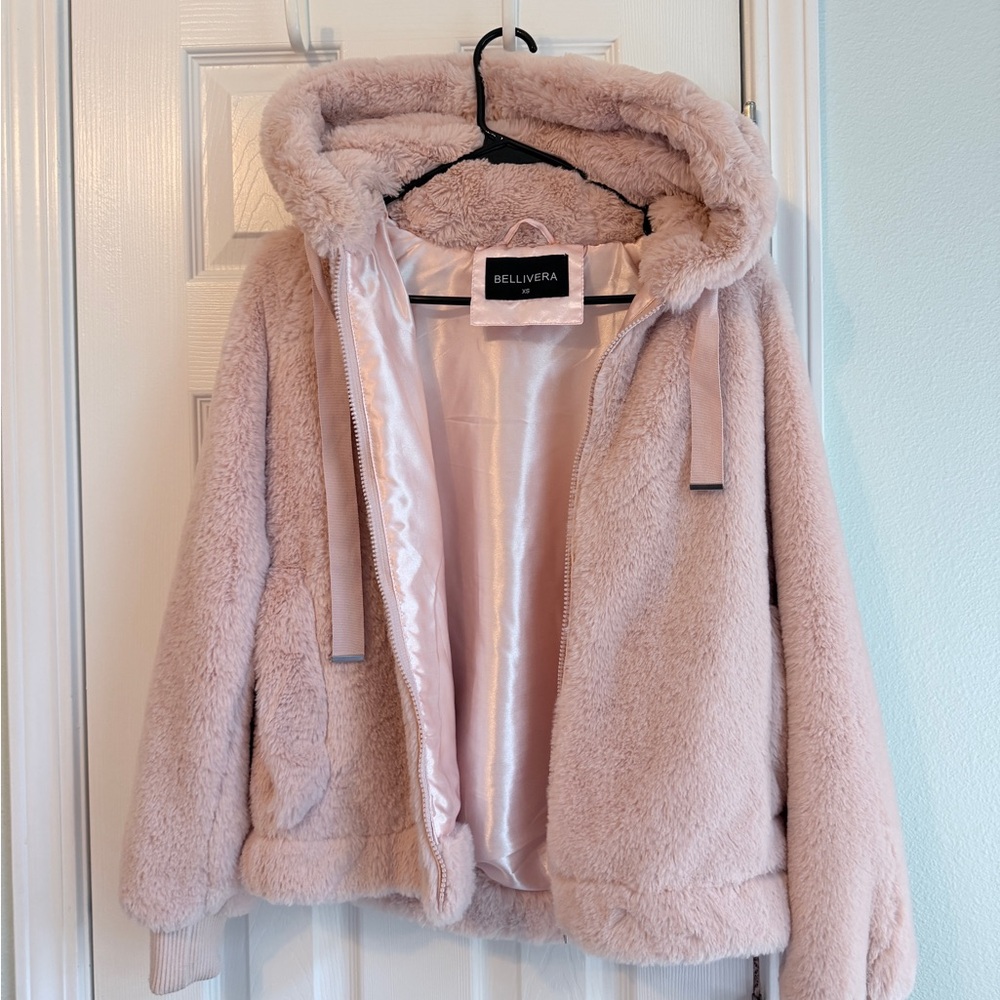 Bellivera Pink Faux Fur Hooded Jacket XS